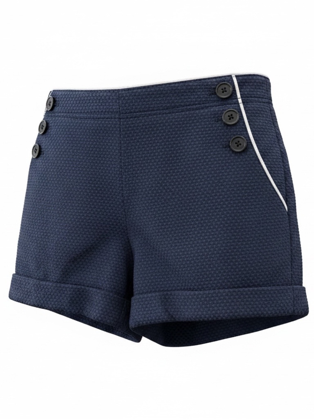 Banana Republic Navy Textured High-Rise Shorts with Contrast Piping